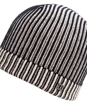Tresanti Navy Blue & Ivory Ribbed Beanie Hat with Metal Tresanti Logo