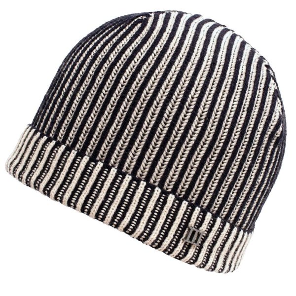 Tresanti Navy Blue & Ivory Ribbed Beanie Hat with Metal Tresanti Logo