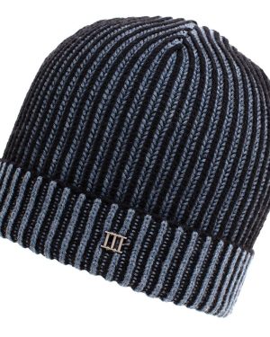 Tresanti Navy & Slate Blue Ribbed Beanie Hat with Metal Tresanti Logo