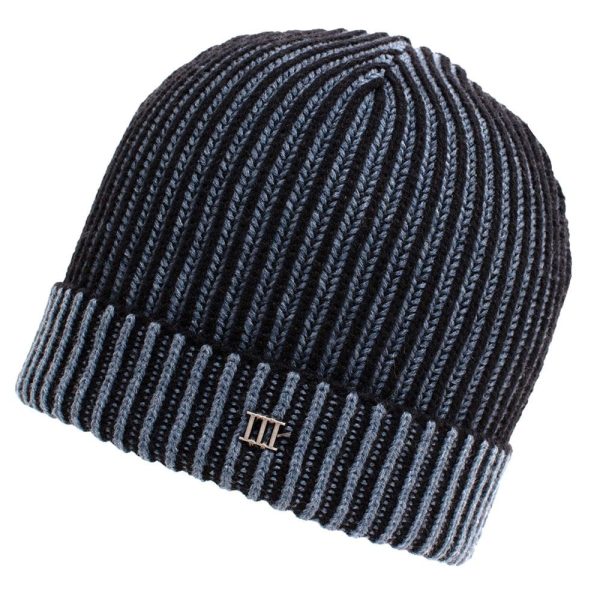 Tresanti Navy & Slate Blue Ribbed Beanie Hat with Metal Tresanti Logo