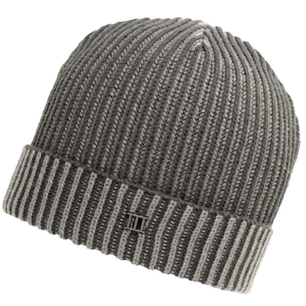 Tresanti Silver & Grey Ribbed Beanie Hat with Metal Tresanti Logo