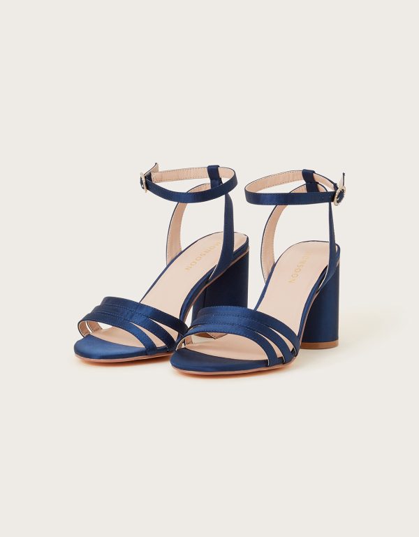 Trio Strap Block Heeled Sandals Blue