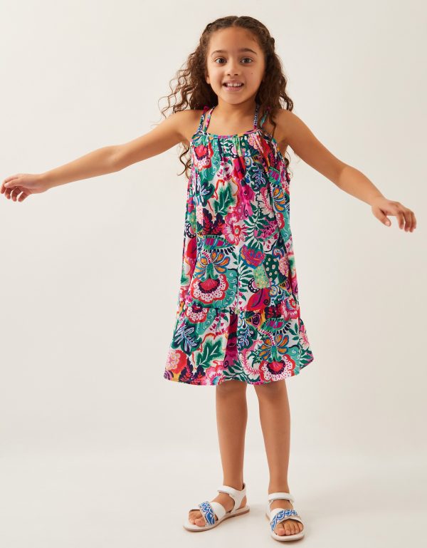 Tropical Floral Swing Dress Green