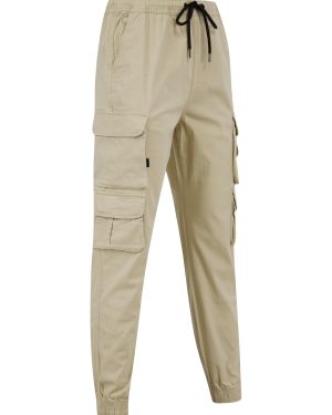 Trousers Cathay Cotton Twill Cuffed Multi-Pocket Cargo Jogger Pants in Peyote Gray / S - Tokyo Laundry