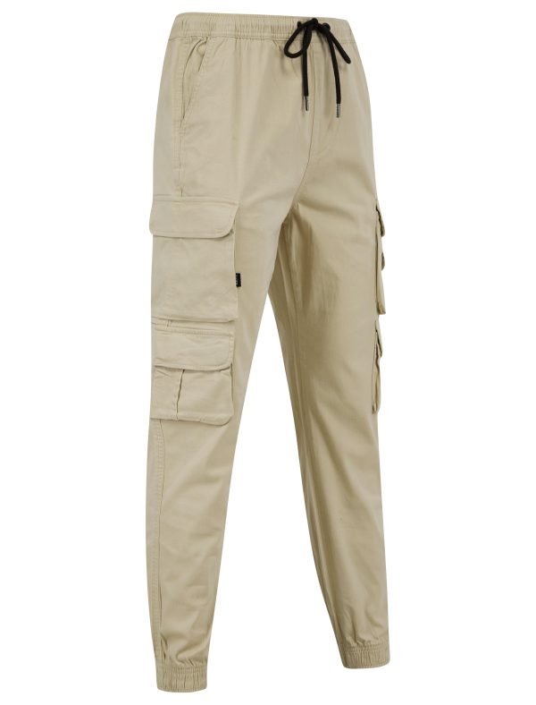 Trousers Cathay Cotton Twill Cuffed Multi-Pocket Cargo Jogger Pants in Peyote Gray / S - Tokyo Laundry