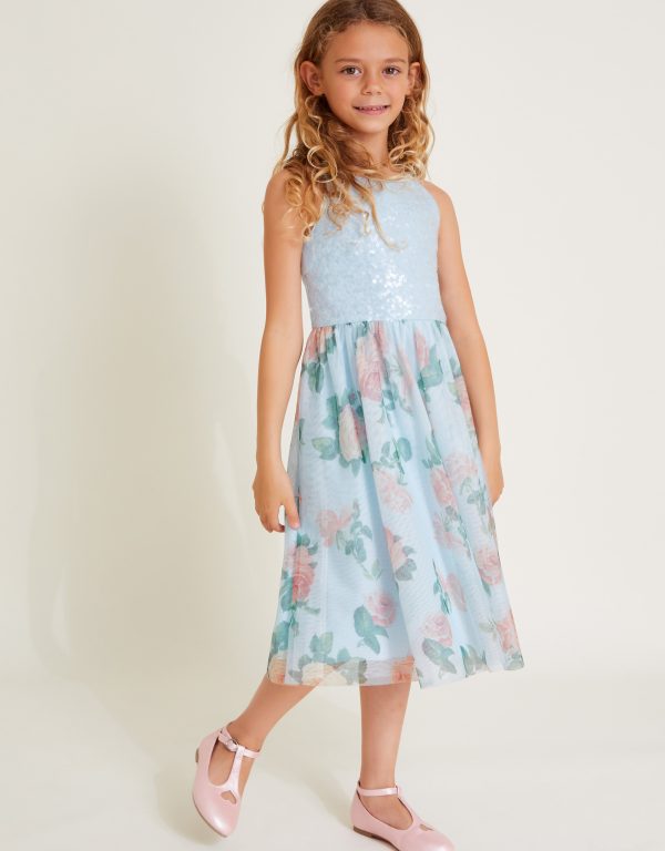 Truth Sequin Floral Tulle Dress Blue