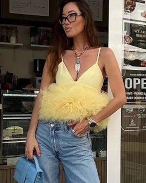 Tulle Trimmed Crop Camisole Top For Summer 2025