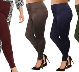 Two-Pack Plus Size Warm Thermal Fleece Lined Full Length Leggings, BLACK + BROWN, 4XL-5XL