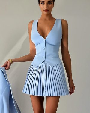 Two Piece Set For Women Slim Fit Vest And Pleated Skirt Summer Outfits 2025