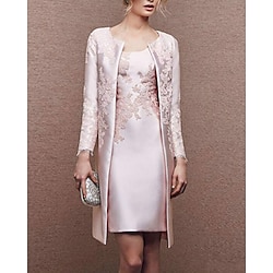 Two Piece Sheath Mother of the Bride Dress Wedding Guest Church Elegant Plus Size Scoop Satin Lace Sleeveless Wrap Included Jacket Dresses with Appliques Derby Dress Race Day Dress 2025