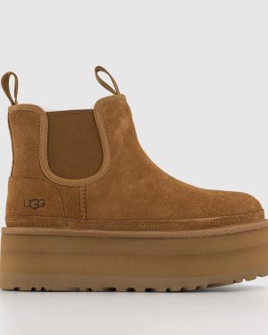 UGG Womens Ladies Brown Suede Neumel Platform Chelsea Boots, 6