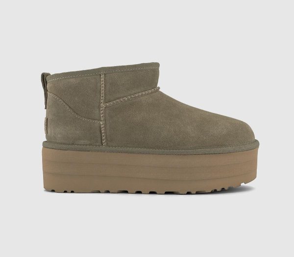 UGG Womens Ladies Green Sheepskin And Suede Classic Ultra Mini Platform Boots, Size: 8