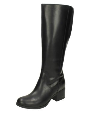 (UK 3, Black) Ladies Clarks Knee Length Heeled Boots Maypearl Viola - D Fit