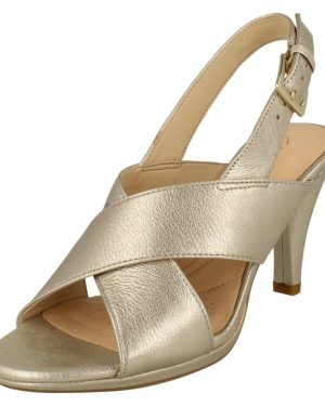 (UK 3, Champagne (Gold)) Ladies Clarks Heeled Slingback Sandals Dalia Lotus - D Fit