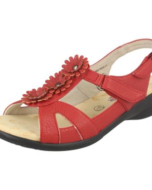 (UK 3, Red) Ladies Padders Wide Fitting Sandals Paris - E Fit
