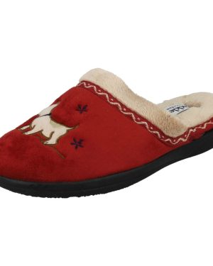 (UK 3, Red) Ladies Padders Wide Fitting Slipper Mules Scotty - EE Fit