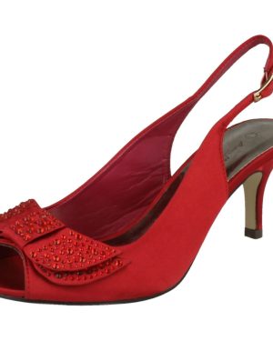 (UK 4, Burgundy (Red)) Ladies Anne Michelle Mid Heel Peep Toe Diamante Bow Vamp Court Shoes
