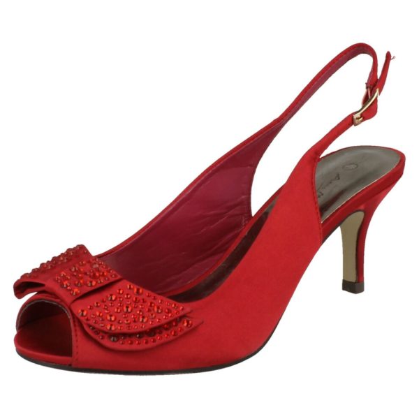 (UK 4, Burgundy (Red)) Ladies Anne Michelle Mid Heel Peep Toe Diamante Bow Vamp Court Shoes