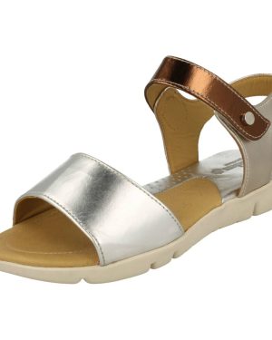 (UK 4, Metallic (Silver)) Ladies Padders Wide Fitting Sandals Fuchsia - 2E Fit