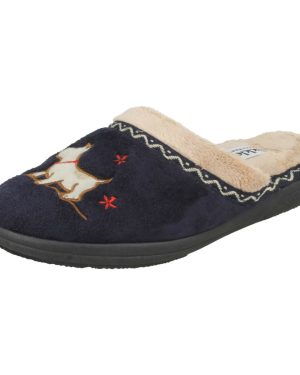 (UK 4, Navy (Blue)) Ladies Padders Wide Fitting Slipper Mules Scotty - EE Fit