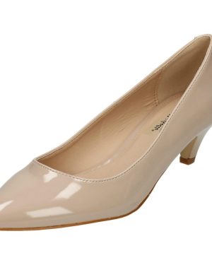(UK 4, Nude (Beige)) Ladies Anne Michelle Mid Heel Patent Pointed Court Shoes