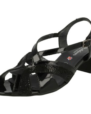 (UK 4.5, Black) Ladies Padders Heeled Slingback Sandals Charm - 2E Fit