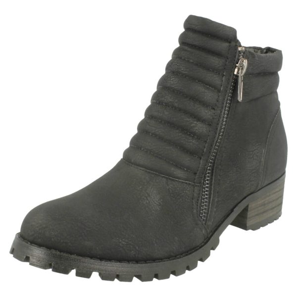 (UK 5, Black) Ladies Spot On Chunky Ankle Boots