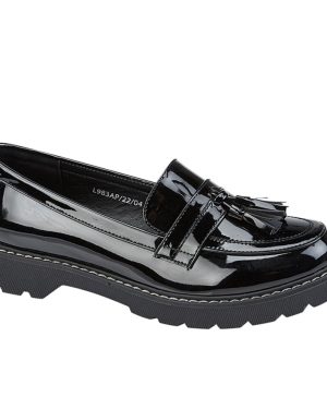 (UK 5) Boulevard Womens Low Heel Tassel Loafers Patent Black