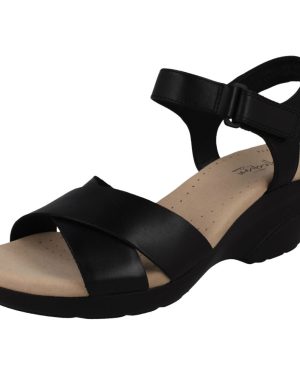 (UK 6, Black) Ladies Clarks Casual Wedge Sandals Lynette Deb - D Fit