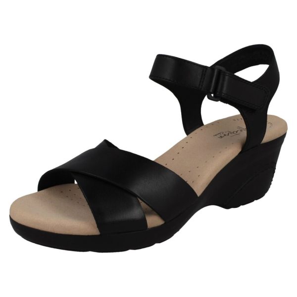 (UK 6, Black) Ladies Clarks Casual Wedge Sandals Lynette Deb - D Fit