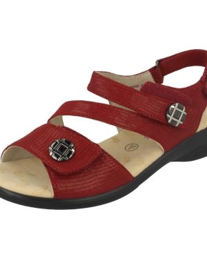 (UK 6.5, Red) Ladies Padders Strappy Sandals Vienna - E Fit