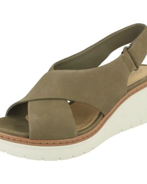 (UK 7, Olive (Green)) Ladies Clarks Slingback Wedge Heel Sandals Palm Candid - D Fit