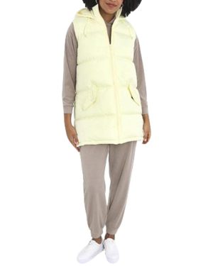 (UK 8, Lemon DTM) Brave Soul Womens Padded Long Gilet Hooded Jacket
