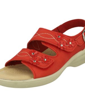 (UK 8, Red) Ladies Padders Hook & Loop Sandals Bluebell - E Fit