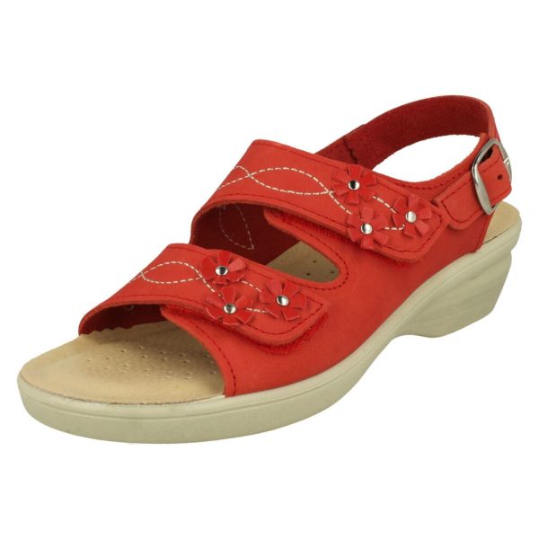 (UK 8, Red) Ladies Padders Hook & Loop Sandals Bluebell - E Fit