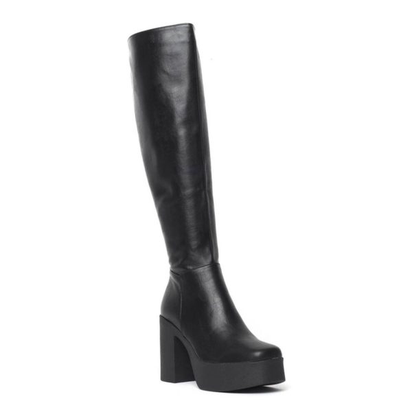 (UK5, Black) Lamoda Slick Nicks Wide Calf Knee High Platform Boots
