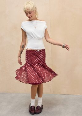 UO Joni Godet Midi Skirt - Dark Red XL at Urban Outfitters