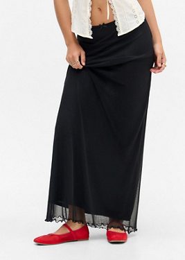 UO Mesh Column Maxi Skirt - Black XS at Urban Outfitters