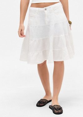 UO Sienna Linen Midi Skirt - White L at Urban Outfitters