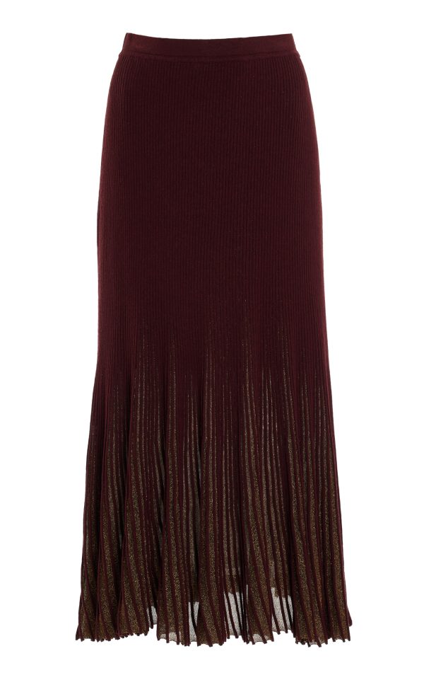 Ulla Johnson - Vera Pleated Sunburst-Knit Midi Skirt - Burgundy - L - Moda Operandi