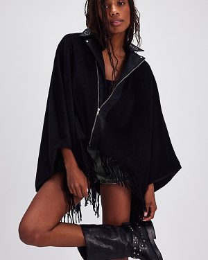 Understaded Leather Poncho Jacket by Understated Leather at Free People in Black