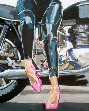 Urban And Pop Portrait Acrylic Painting By Jelena Nova, 40 X 50Cm, Pink Stilettos