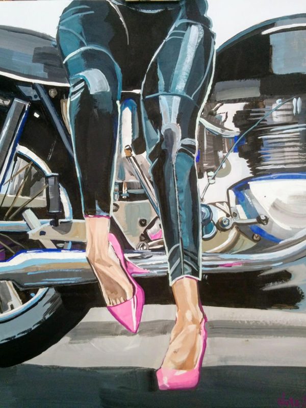 Urban And Pop Portrait Acrylic Painting By Jelena Nova, 40 X 50Cm, Pink Stilettos