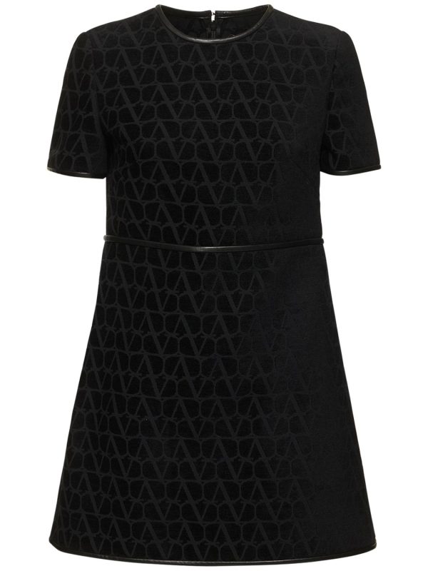V Logo Jacquard Velvet Mini Dress