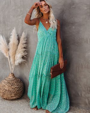 V-Neck Maxi Dress Sleeveless Casual Floor Length Dress