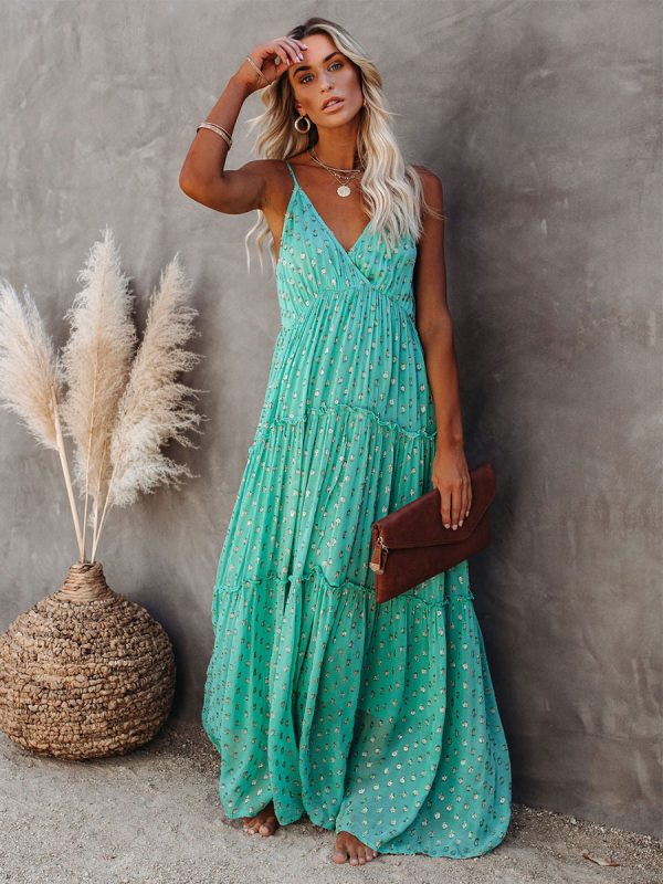V-Neck Maxi Dress Sleeveless Casual Floor Length Dress