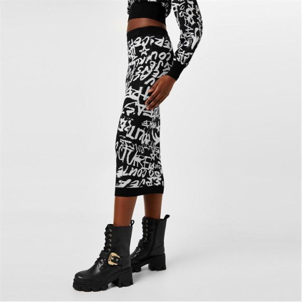 VERSACE JEANS COUTURE Graffiti Midi Skirt - Black