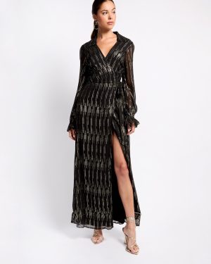 VOGUE WILLIAMS Black Gold Maxi Dress
