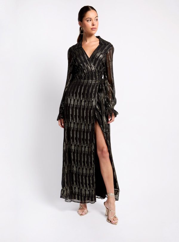 VOGUE WILLIAMS Black Gold Maxi Dress
