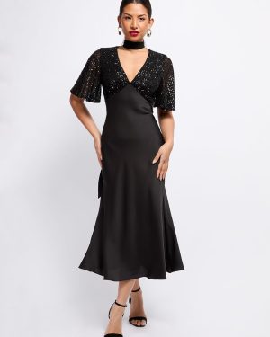 VOGUE WILLIAMS Black Sequin Midaxi Dress